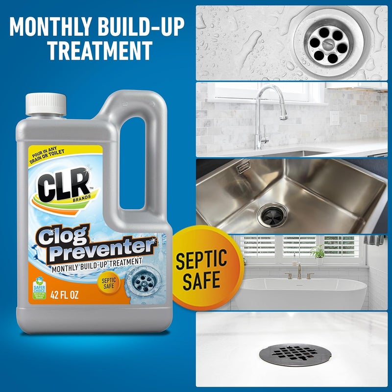CLR Brands® Clog Preventer Clear Pipes and Drains Monthly Drain Build Up Remover, Helps Degrade Sources of Clogs to Keep Drains Flowing Smoothly, Safe on All Pipes and Drains - 80 Ounce Bottle - Image 3